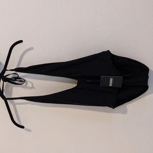 NWT Missguided One Piece Swimsuit Halter Top Tie Stretchy Open Back New